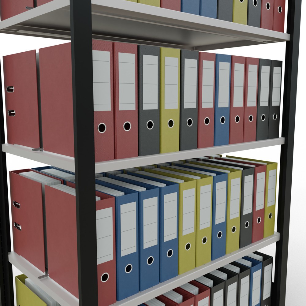 Numéro de l'image du produit 3: Rayonnage de bureau SCHULTE travée de base, utilisable des deux cotés, avec butées centrales, CT 150 kg, noir, HxlxP 1 800 x 1 000 x 600 mm