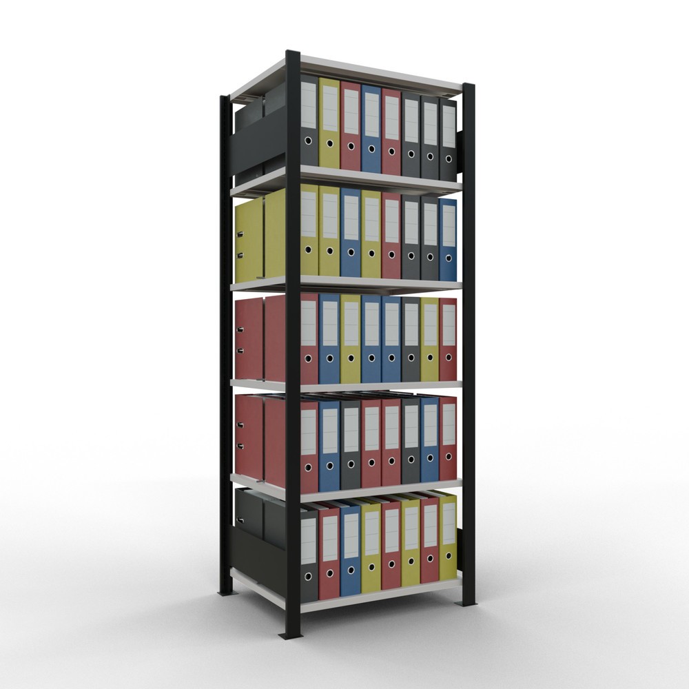 Numéro de l'image du produit 2: Rayonnage de bureau SCHULTE travée de base, utilisable des deux côtés, avec butées centrales, CT 150 kg, noir, HxlxP 2 000 x 750 x 600 mm