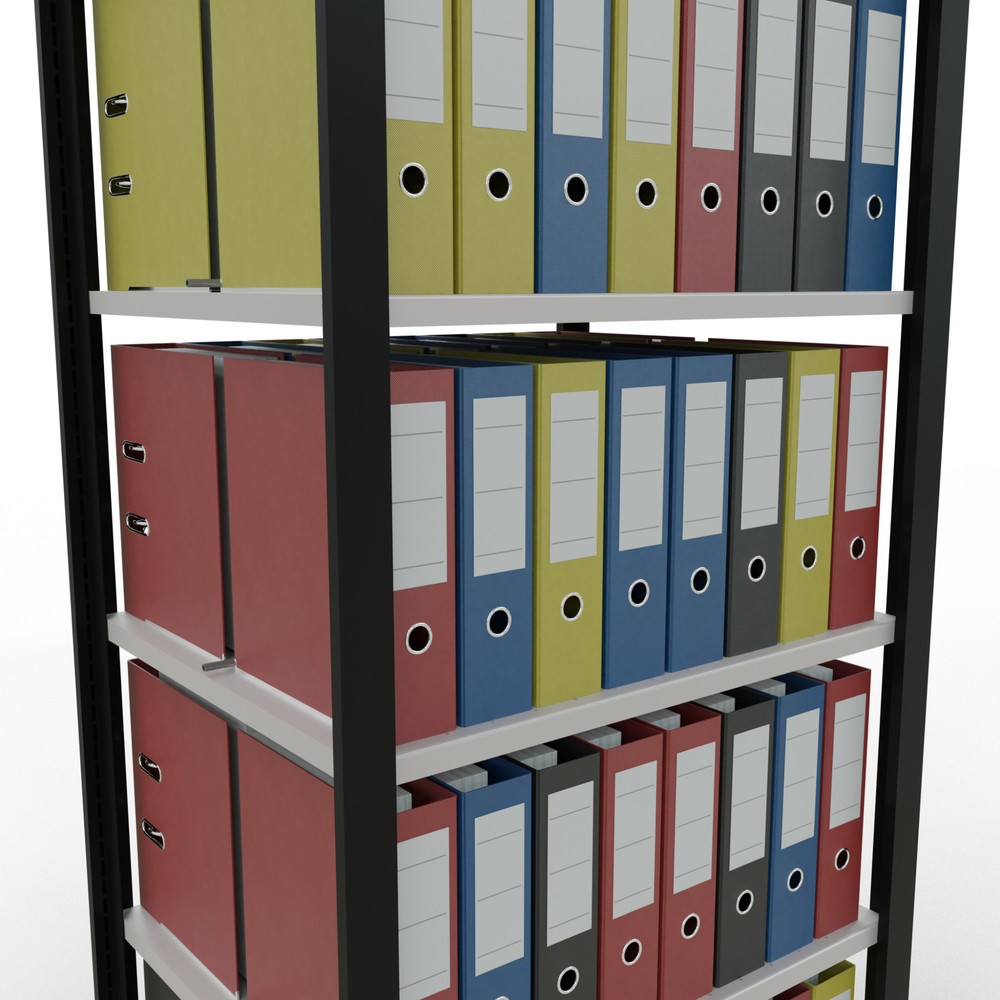 Numéro de l'image du produit 3: Rayonnage de bureau SCHULTE travée de base, utilisable des deux côtés, avec butées centrales, CT 150 kg, noir, HxlxP 2 000 x 750 x 600 mm