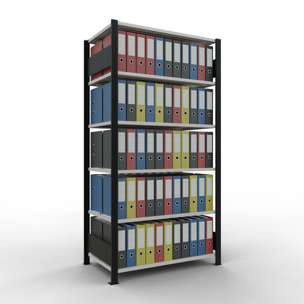 Numéro de l'image du produit 2: Rayonnage de bureau SCHULTE travée de base, utilisable des deux côtés, avec butées centrales, CT 150 kg, noir, HxlxP 2 000 x 1 000 x 600 mm