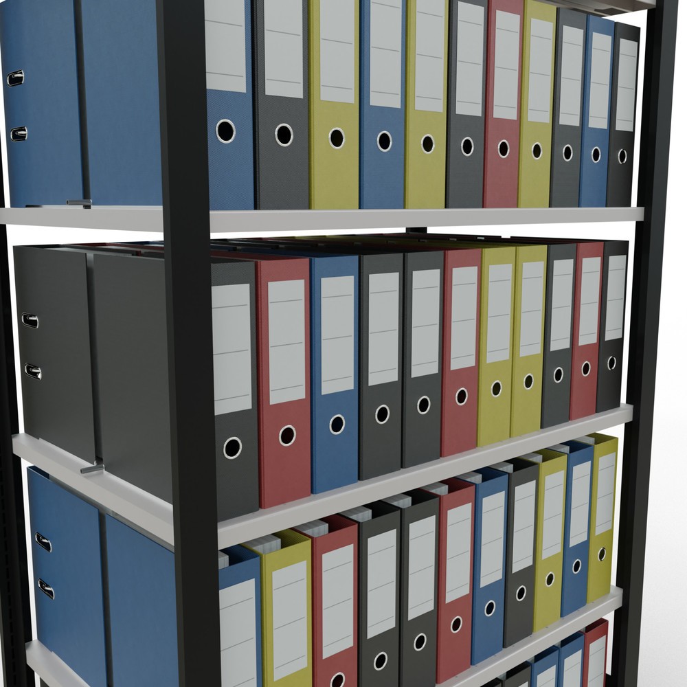 Numéro de l'image du produit 3: Rayonnage de bureau SCHULTE travée de base, utilisable des deux côtés, avec butées centrales, CT 150 kg, noir, HxlxP 2 000 x 1 000 x 600 mm