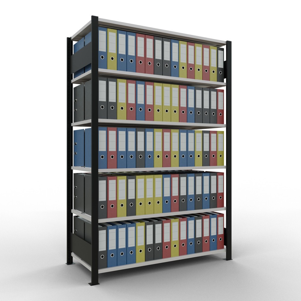 Numéro de l'image du produit 2: Rayonnage de bureau SCHULTE travée de base, utilisable des deux côtés, avec butées centrales, CT 150 kg, noir, HxlxP 2 000 x 1 300 x 600 mm