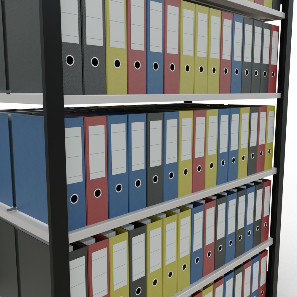 Numéro de l'image du produit 3: Rayonnage de bureau SCHULTE travée de base, utilisable des deux côtés, avec butées centrales, CT 150 kg, noir, HxlxP 2 000 x 1 300 x 600 mm