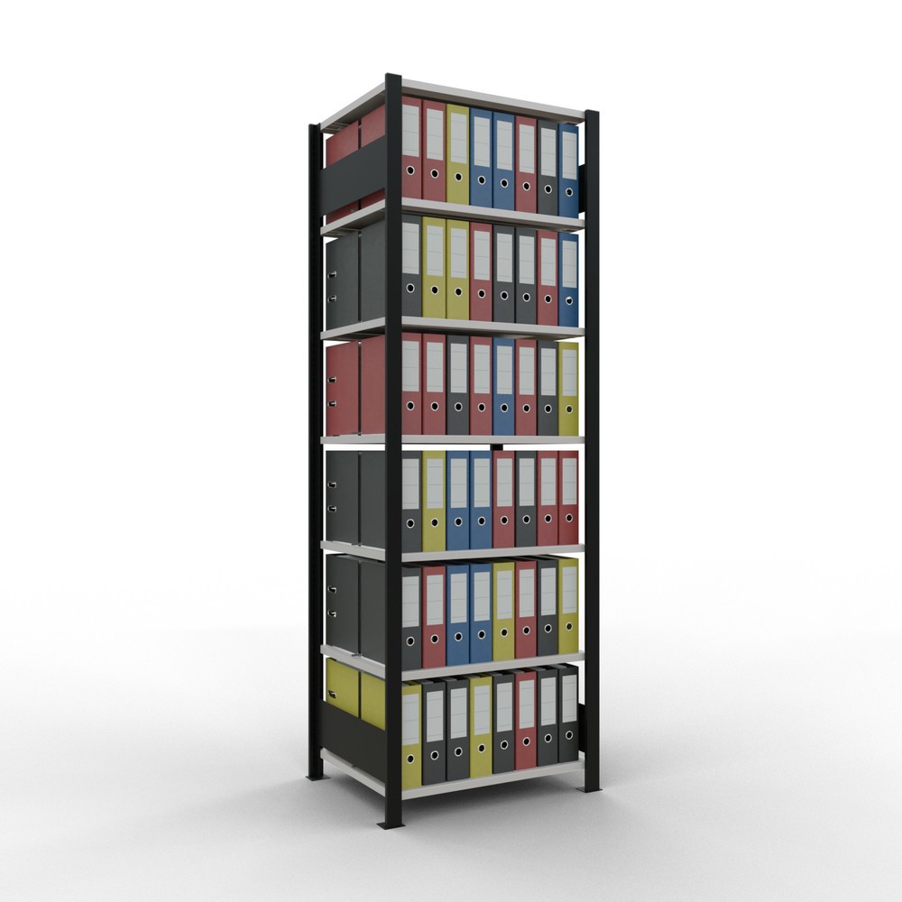 Numéro de l'image du produit 2: Rayonnage de bureau SCHULTE travée de base, utilisable des deux côtés, avec butées centrales, CT 150 kg, noir, HxlxP 2 300 x 750 x 600 mm