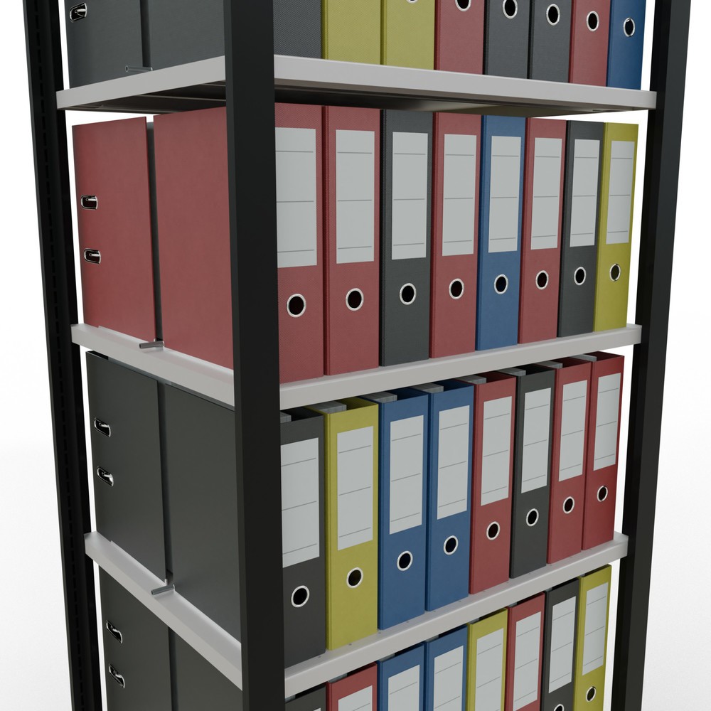 Numéro de l'image du produit 3: Rayonnage de bureau SCHULTE travée de base, utilisable des deux côtés, avec butées centrales, CT 150 kg, noir, HxlxP 2 300 x 750 x 600 mm