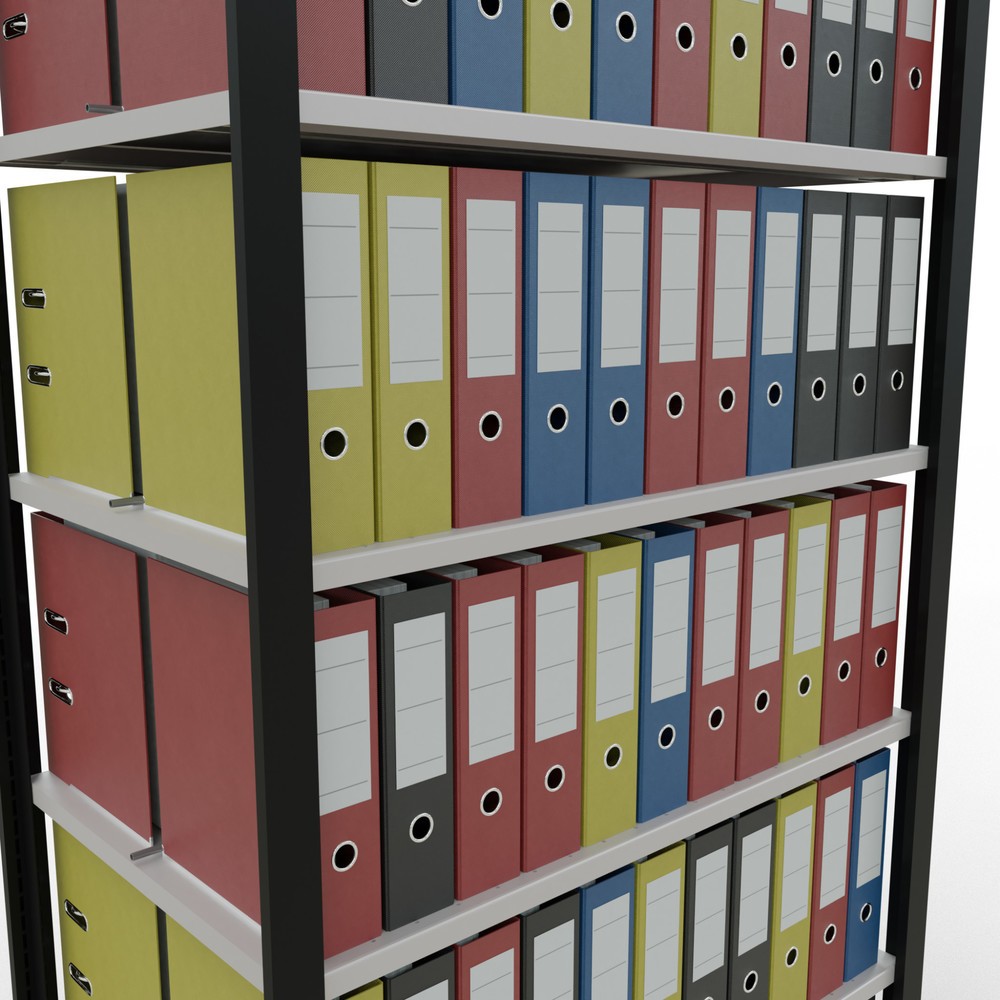 Numéro de l'image du produit 3: Rayonnage de bureau SCHULTE travée de base, utilisable des deux côtés, avec butées centrales, CT 150 kg, noir, HxlxP 2 300 x 1 000 x 600 mm