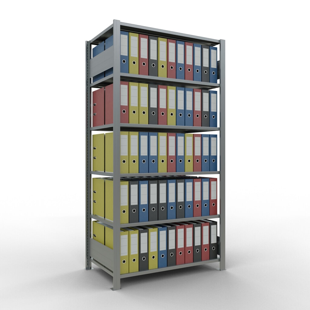 Rayonnage de bureau SCHULTE travée de base, utilisable des deux côtés, sans butées centrales, CT 150 kg, HxlxP 2 000 x 1 000 x 600 mm N° de l'image du produit 3 : Rayonnage de bureau SCHULTE travée de base, utilisable des deux côtés, sans butées centrales, CT 150 kg, HxlxP 2 000 x 1 000 x 600 mm