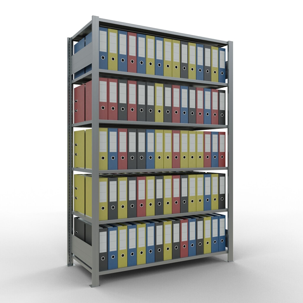 N° de l'image du produit 2 : Rayonnage de bureau SCHULTE travée de base, utilisable des deux côtés, sans butées centrales, CT 150 kg, HxlxP 2 000 x 1 300 x 600 mm