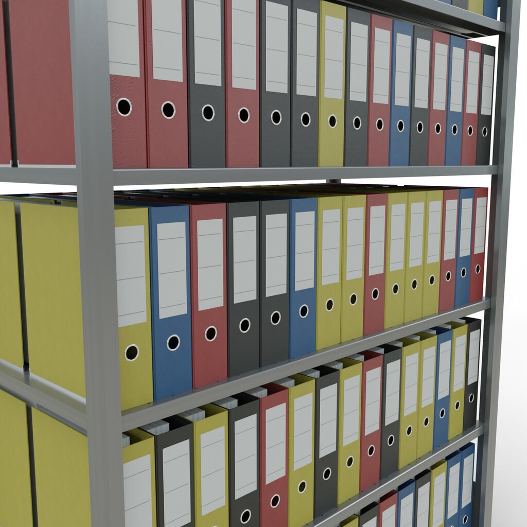 N° de l'image du produit 3 : Rayonnage de bureau SCHULTE travée de base, utilisable des deux côtés, sans butées centrales, CT 150 kg, HxlxP 2 000 x 1 300 x 600 mm