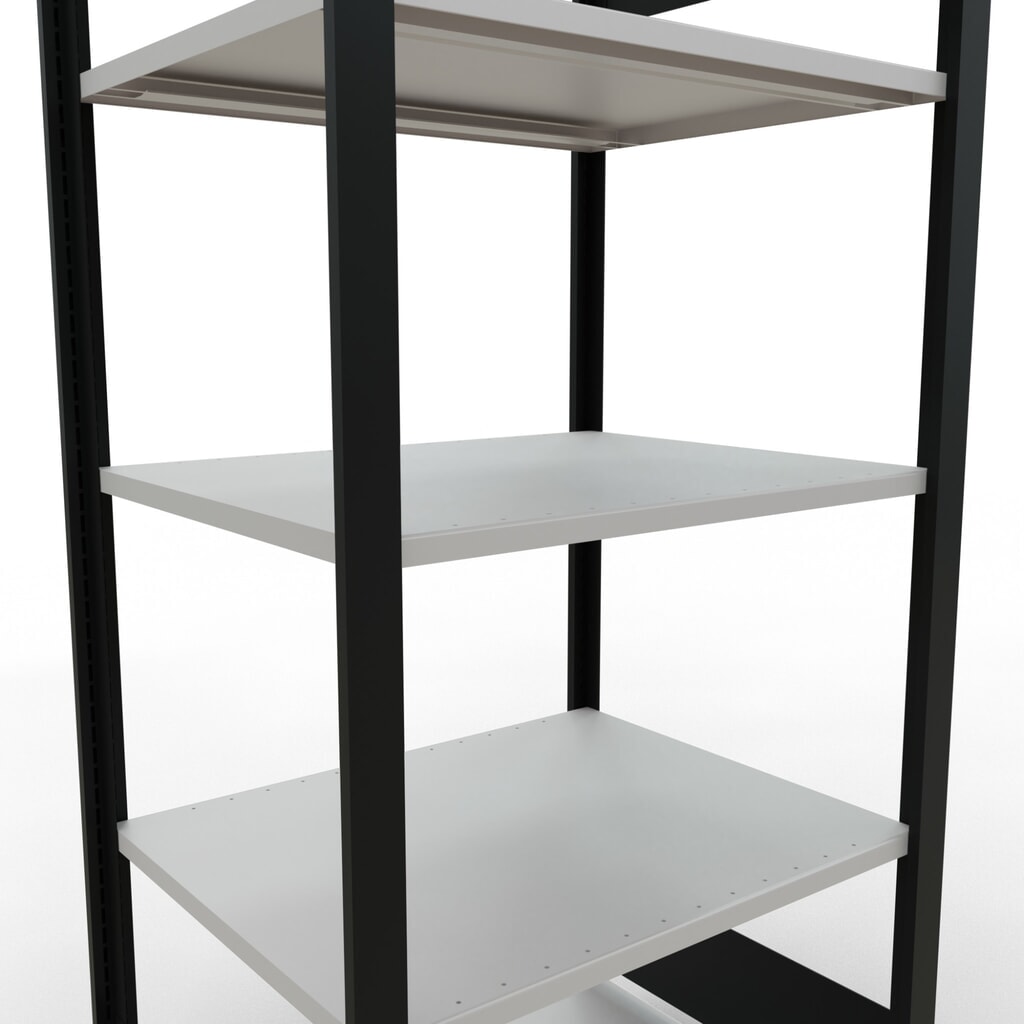 Rayonnage de bureau SCHULTE travée de base, utilisable des deux cotés, sans butées centrales, CT 150 kg, noir, HxlxP 1 800 x 750 x 600 mm N° de l'image du produit 4 : Rayonnage de bureau SCHULTE travée de base, utilisable des deux cotés, sans butées centrales, CT 150 kg, noir, HxlxP 1 800 x 750 x 600 mm