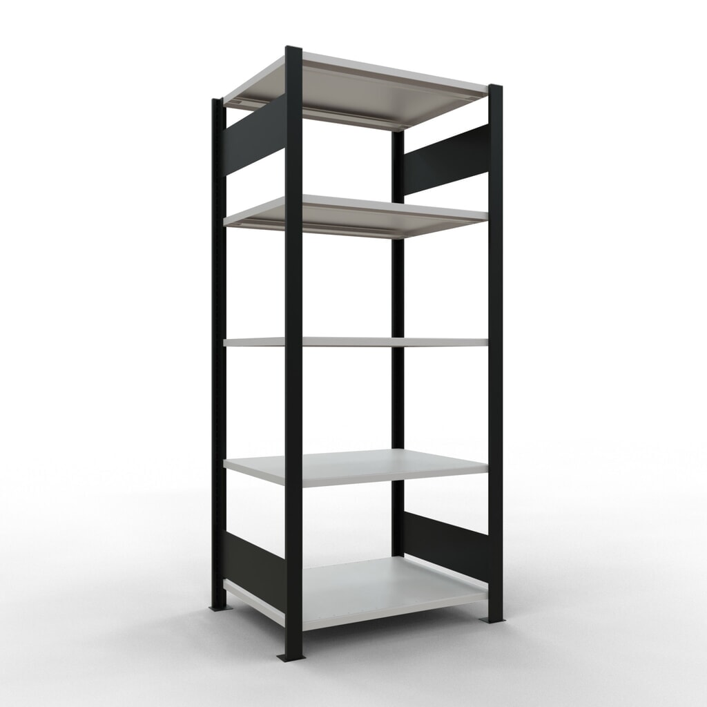 Illustration du produit: Rayonnage de bureau SCHULTE travée de base, utilisable des deux cotés, sans butées centrales, CT 150 kg, noir, HxlxP 1 800 x 750 x 600 mm