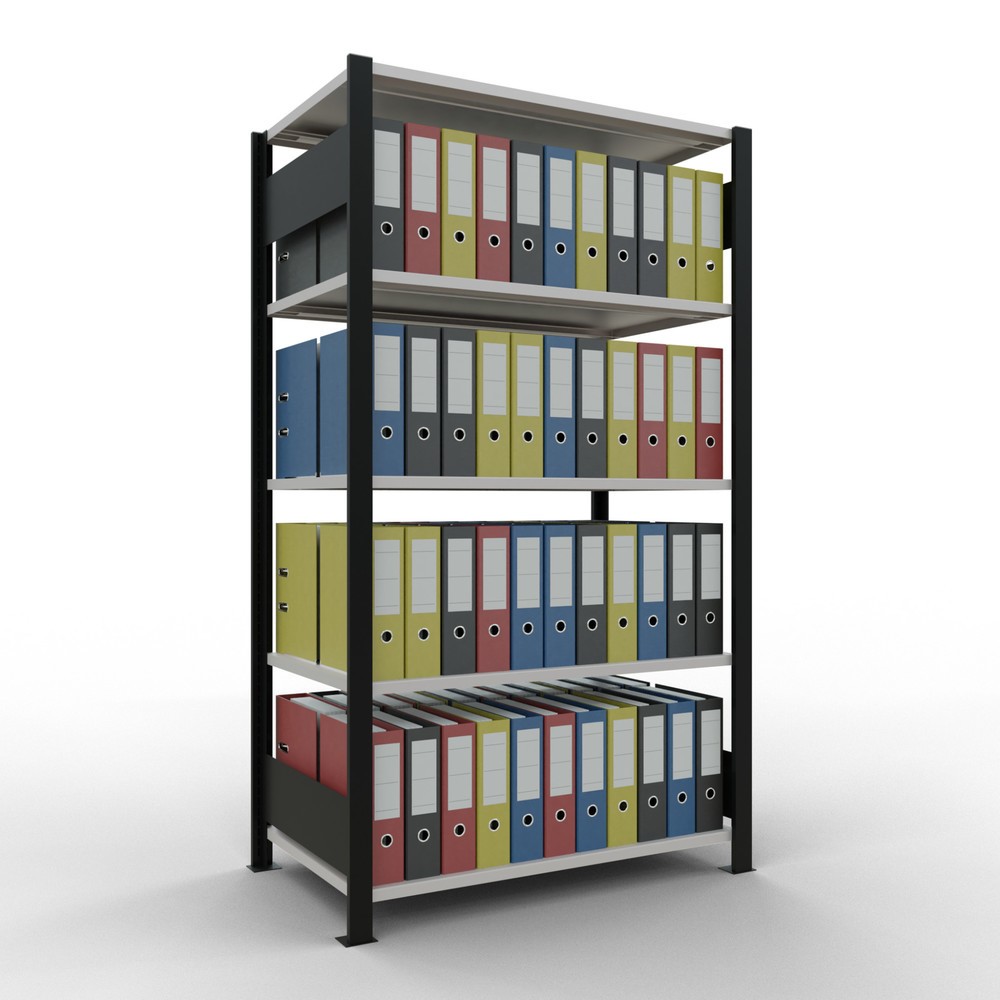 Numéro de l'image du produit 2: Rayonnage de bureau SCHULTE travée de base, utilisable des deux cotés, sans butées centrales, CT 150 kg, noir, HxlxP 1 800 x 1 000 x 600 mm