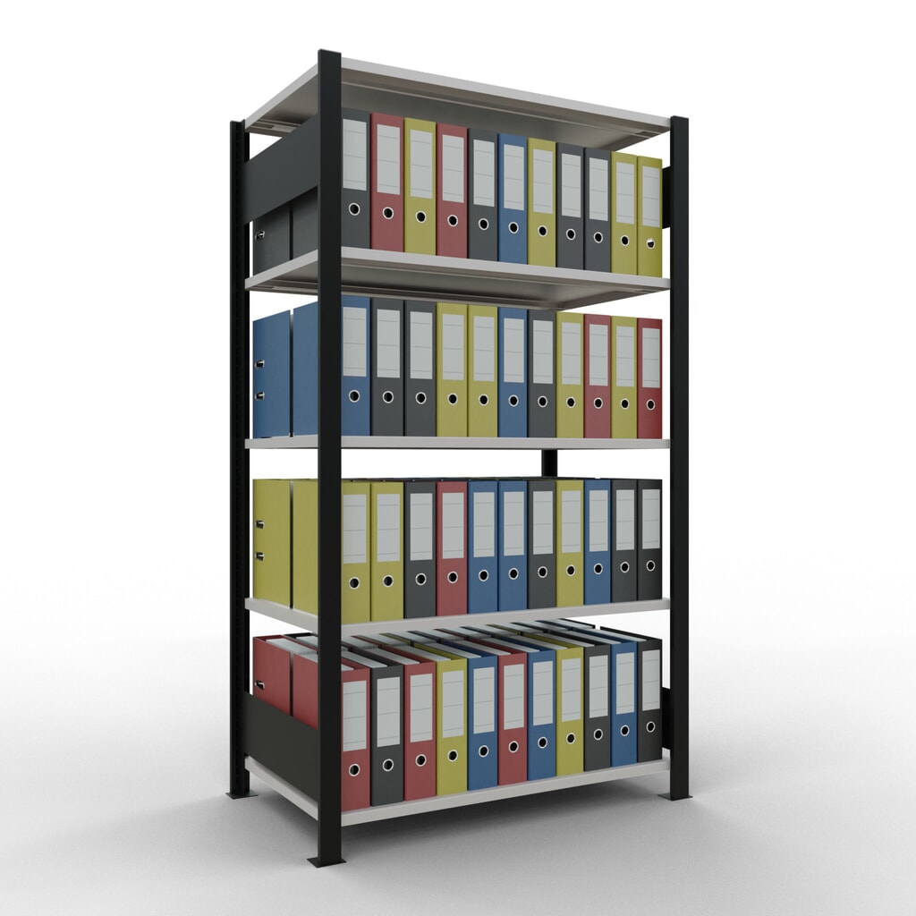 N° de l'image du produit 2 : Rayonnage de bureau SCHULTE travée de base, utilisable des deux cotés, sans butées centrales, CT 150 kg, noir, HxlxP 1 800 x 1 000 x 600 mm