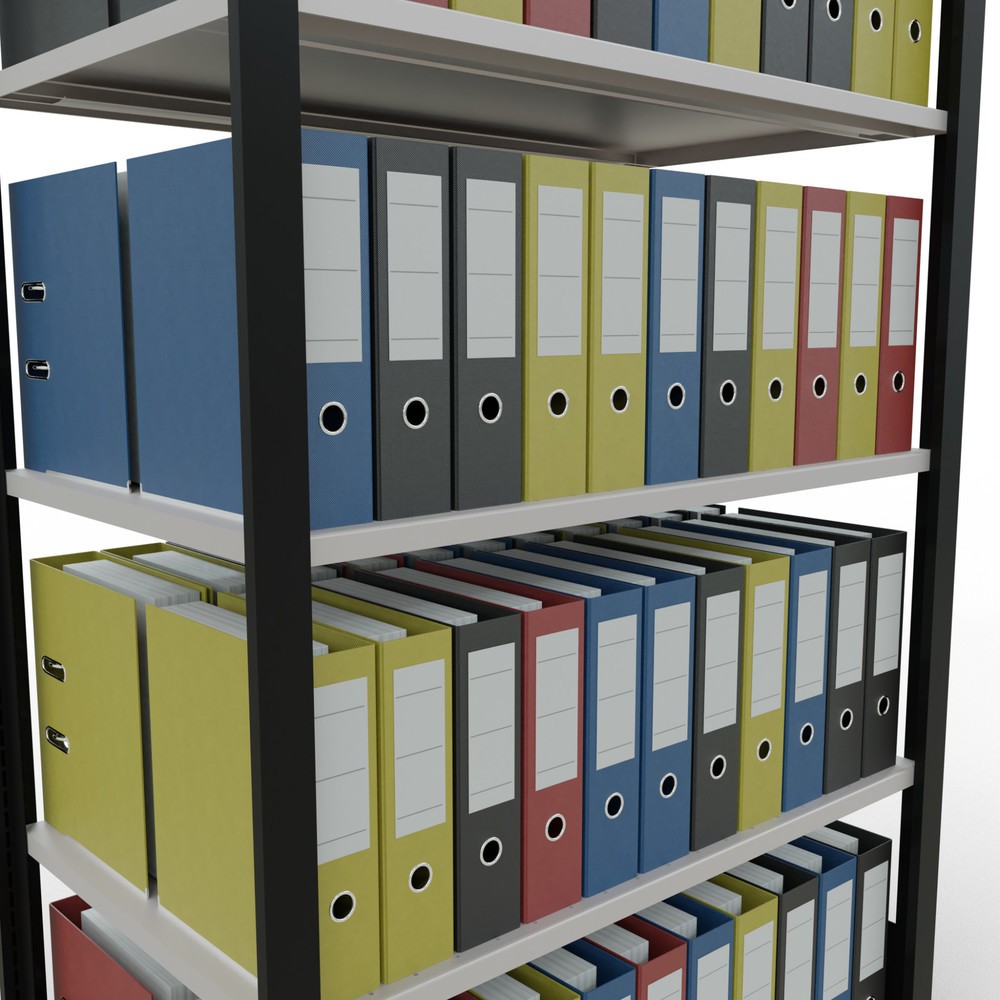 Numéro de l'image du produit 3: Rayonnage de bureau SCHULTE travée de base, utilisable des deux cotés, sans butées centrales, CT 150 kg, noir, HxlxP 1 800 x 1 000 x 600 mm