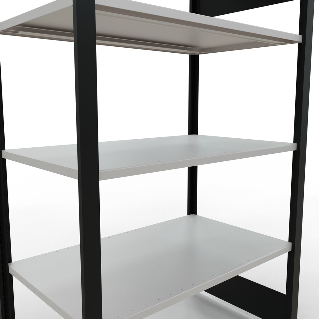 N° de l'image du produit 4 : Rayonnage de bureau SCHULTE travée de base, utilisable des deux cotés, sans butées centrales, CT 150 kg, noir, HxlxP 1 800 x 1 000 x 600 mm