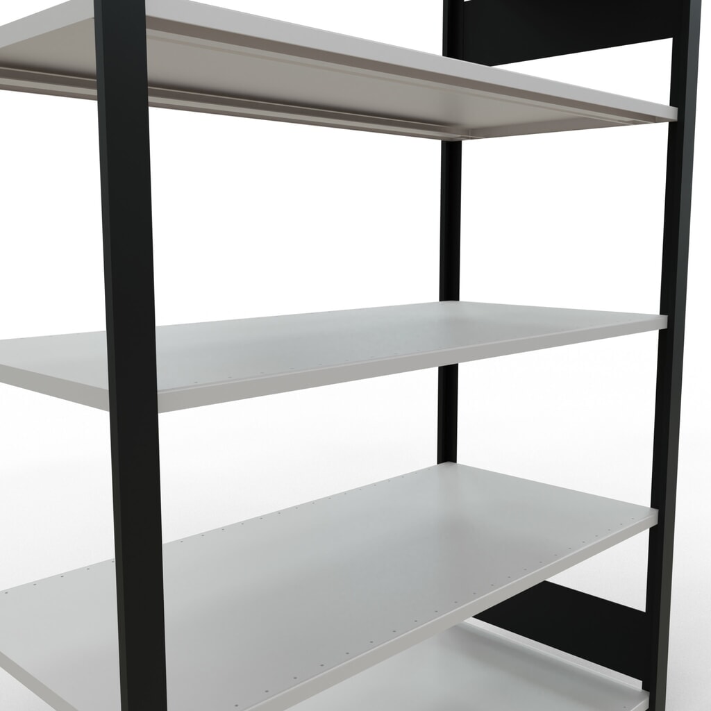 N° de l'image du produit 4 : Rayonnage de bureau SCHULTE travée de base, utilisable des deux cotés, sans butées centrales, CT 150 kg, noir, HxlxP 1 800 x 1 300 x 600 mm