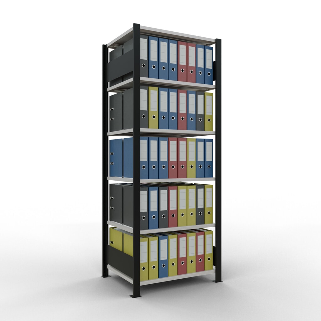 N° de l'image du produit 2 : Rayonnage de bureau SCHULTE travée de base, utilisable des deux cotés, sans butées centrales, CT 150 kg, noir, HxlxP 2 000 x 750 x 600 mm