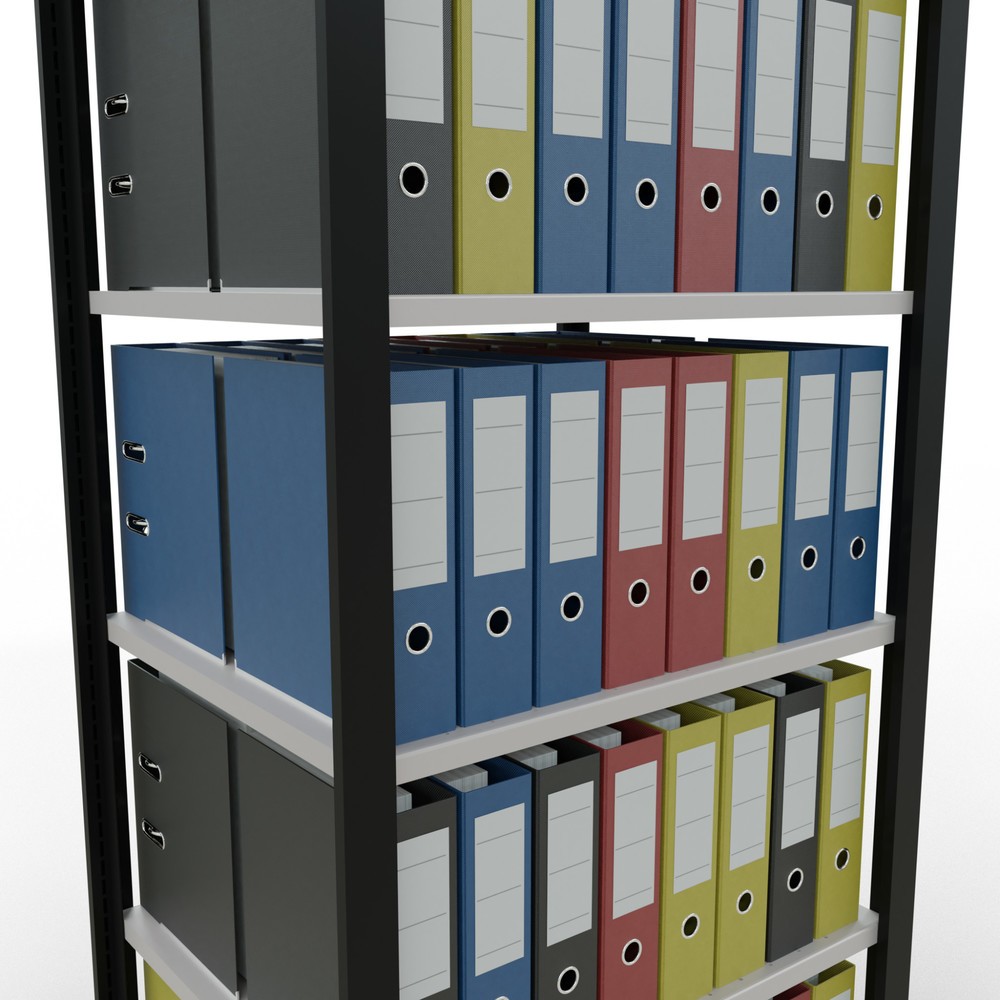 Numéro de l'image du produit 3: Rayonnage de bureau SCHULTE travée de base, utilisable des deux cotés, sans butées centrales, CT 150 kg, noir, HxlxP 2 000 x 750 x 600 mm