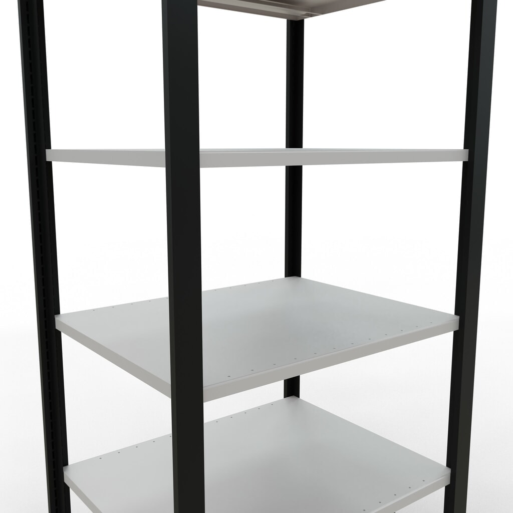 Rayonnage de bureau SCHULTE travée de base, utilisable des deux cotés, sans butées centrales, CT 150 kg, noir, HxlxP 2 000 x 750 x 600 mm N° de l'image du produit 4 : Rayonnage de bureau SCHULTE travée de base, utilisable des deux cotés, sans butées centrales, CT 150 kg, noir, HxlxP 2 000 x 750 x 600 mm