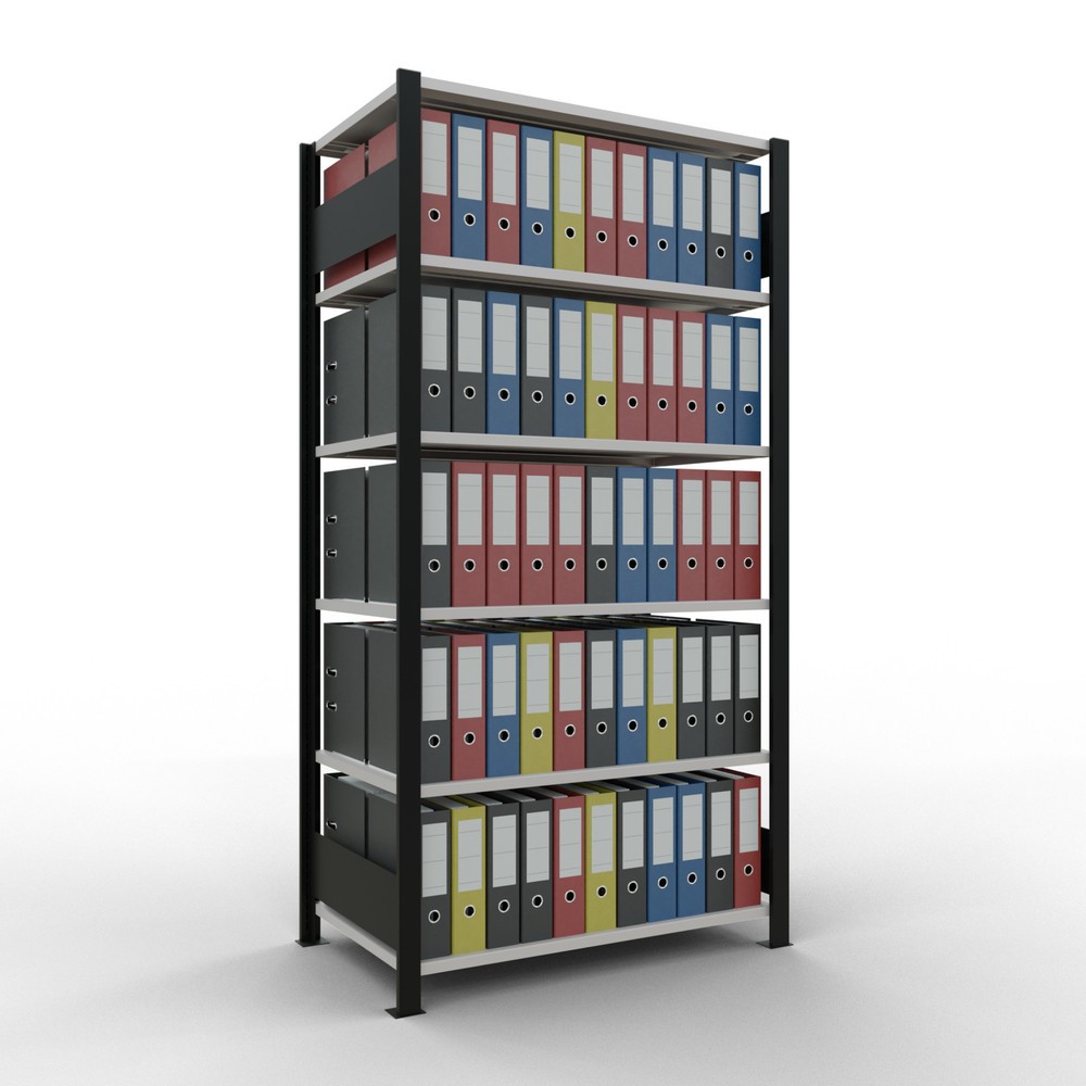 Numéro de l'image du produit 2: Rayonnage de bureau SCHULTE travée de base, utilisable des deux cotés, sans butées centrales, CT 150 kg, noir, HxlxP 2 000 x 1 000 x 600 mm