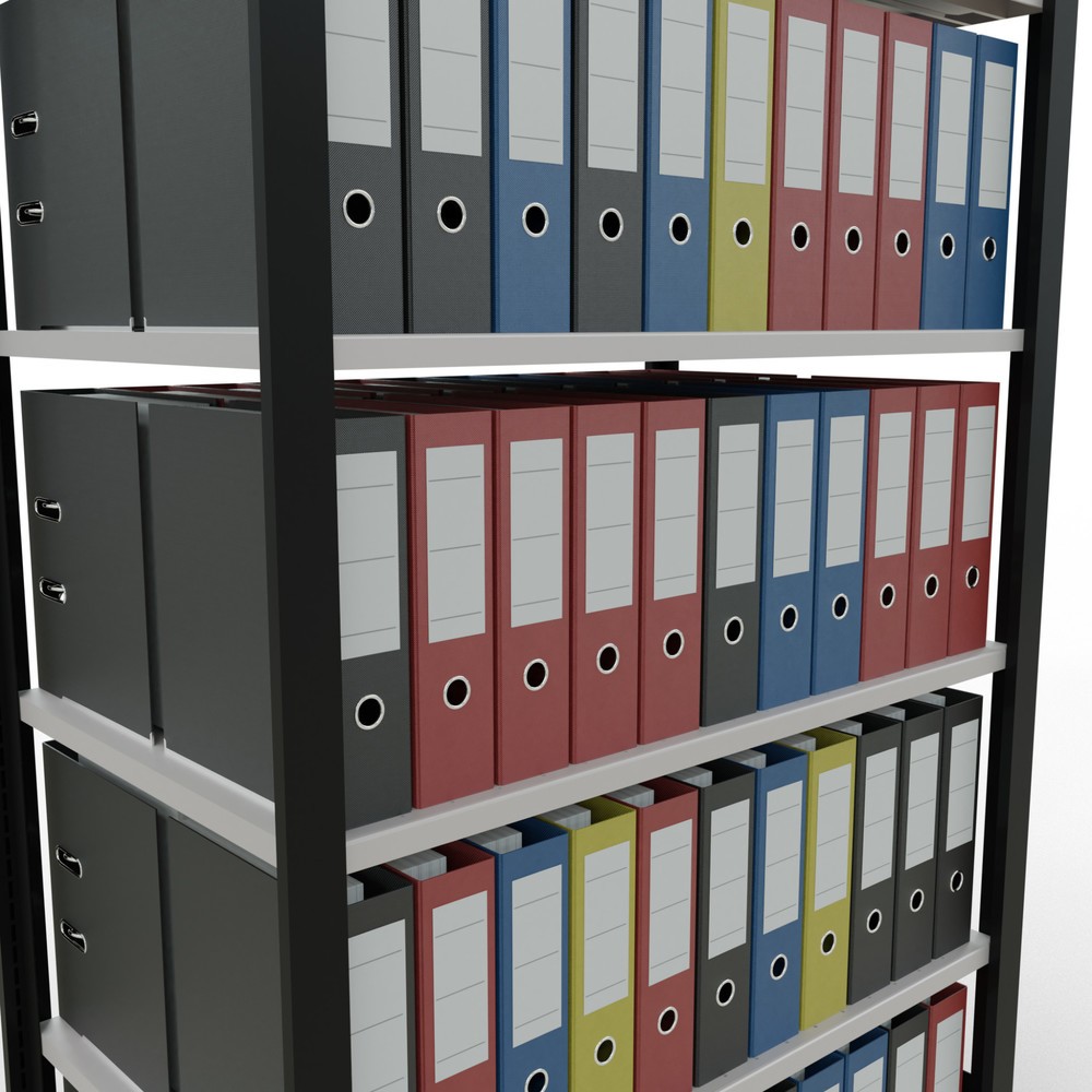 Numéro de l'image du produit 3: Rayonnage de bureau SCHULTE travée de base, utilisable des deux cotés, sans butées centrales, CT 150 kg, noir, HxlxP 2 000 x 1 000 x 600 mm