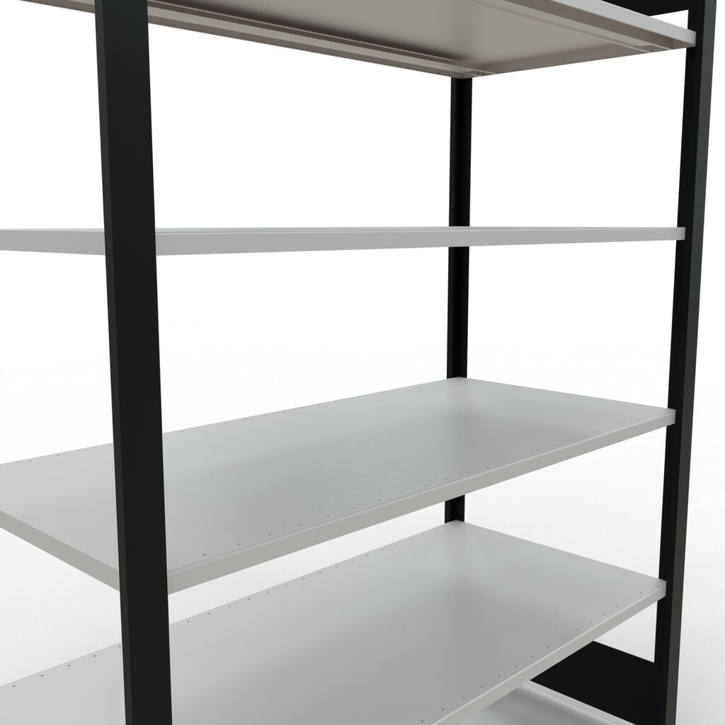 N° de l'image du produit 4 : Rayonnage de bureau SCHULTE travée de base, utilisable des deux côtés, sans butées centrales, CT 150 kg, noir, HxlxP 2 000 x 1 300 x 600 mm