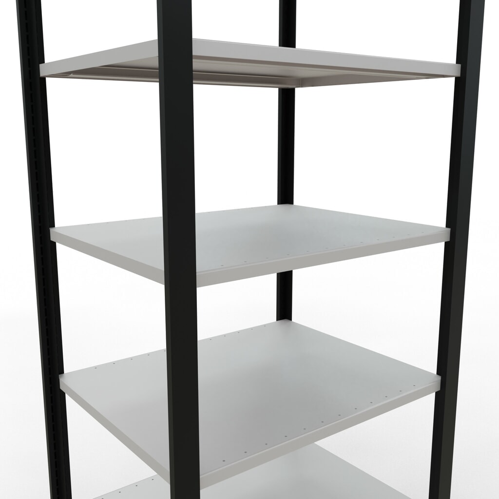 N° de l'image du produit 4 : Rayonnage de bureau SCHULTE travée de base, utilisable des deux côtés, sans butées centrales, CT 150 kg, noir, HxlxP 2 300 x 750 x 600 mm