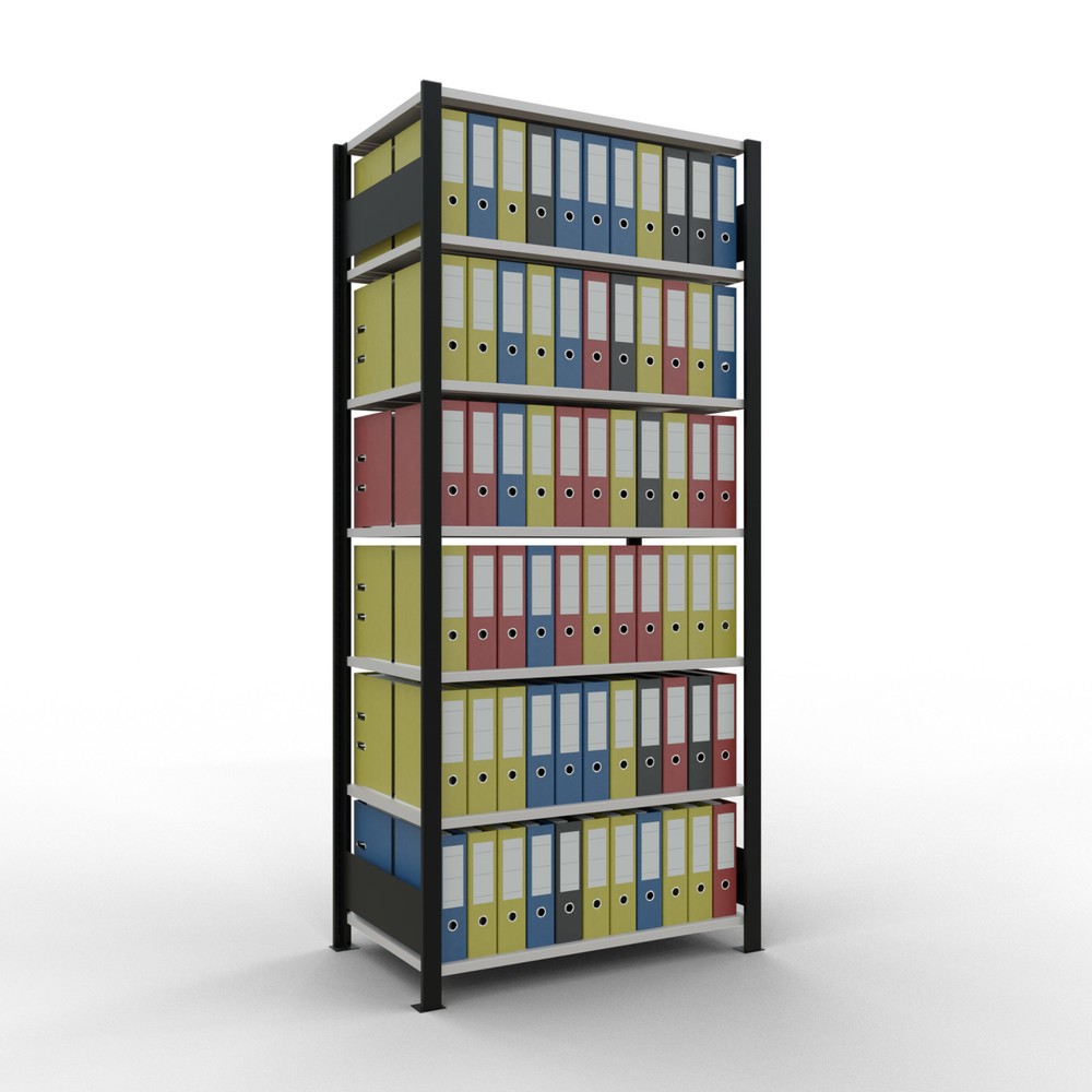 Numéro de l'image du produit 2: Rayonnage de bureau SCHULTE travée de base, utilisable des deux côtés, sans butées centrales, CT 150 kg, noir, HxlxP 2 300 x 1 000 x 600 mm