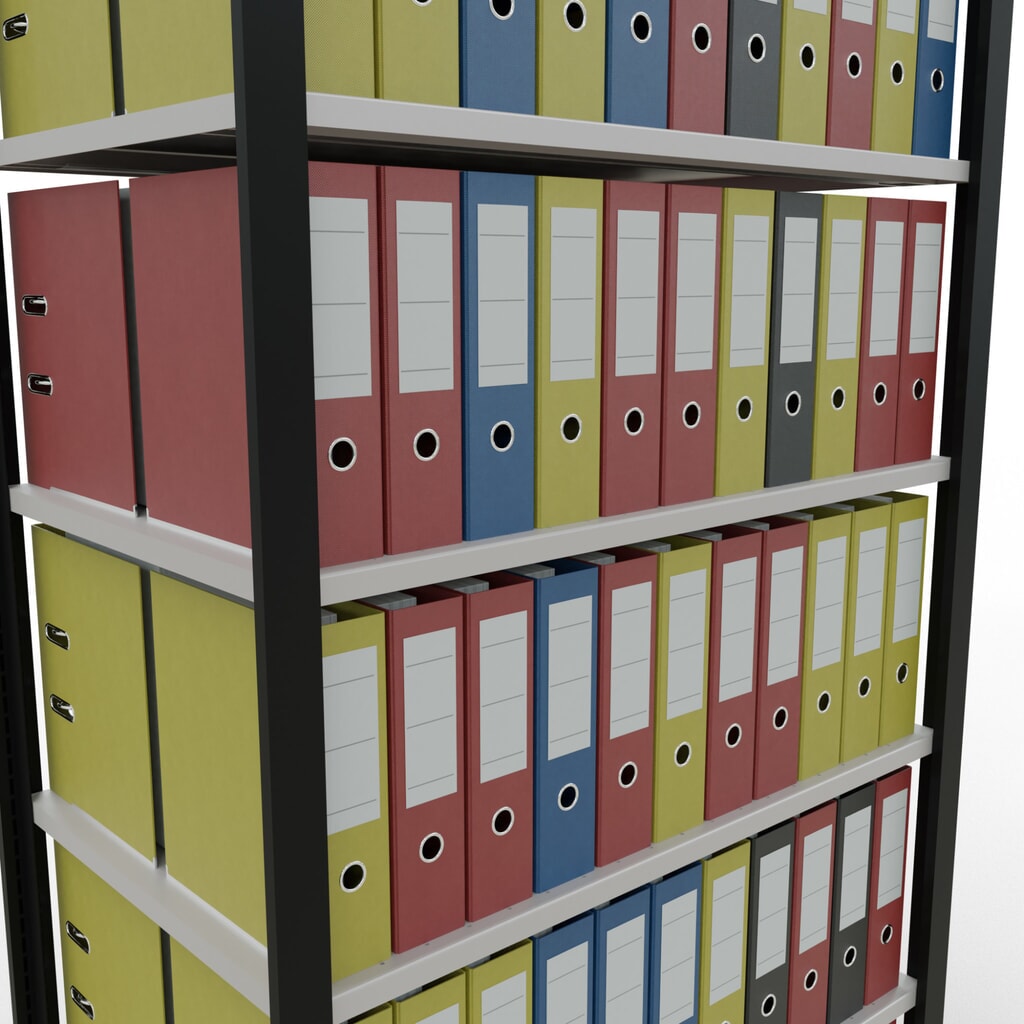 N° de l'image du produit 3 : Rayonnage de bureau SCHULTE travée de base, utilisable des deux côtés, sans butées centrales, CT 150 kg, noir, HxlxP 2 300 x 1 000 x 600 mm