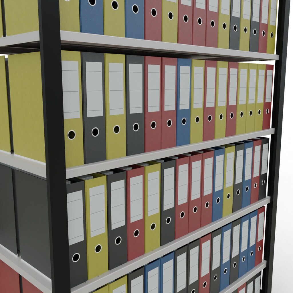 N° de l'image du produit 3 : Rayonnage de bureau SCHULTE travée de base, utilisable des deux côtés, sans butées centrales, CT 150 kg, noir, HxlxP 2 300 x 1 300 x 600 mm