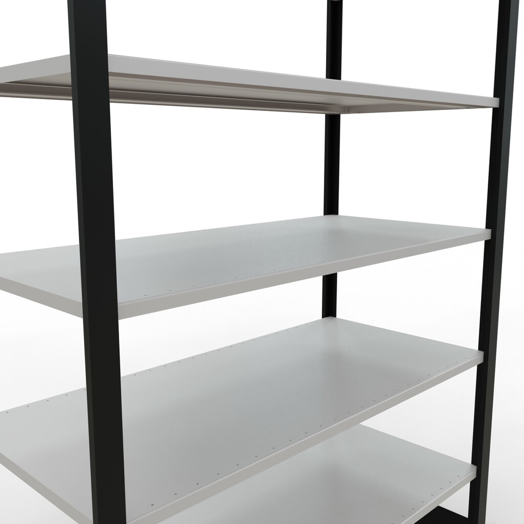 N° de l'image du produit 4 : Rayonnage de bureau SCHULTE travée de base, utilisable des deux côtés, sans butées centrales, CT 150 kg, noir, HxlxP 2 300 x 1 300 x 600 mm