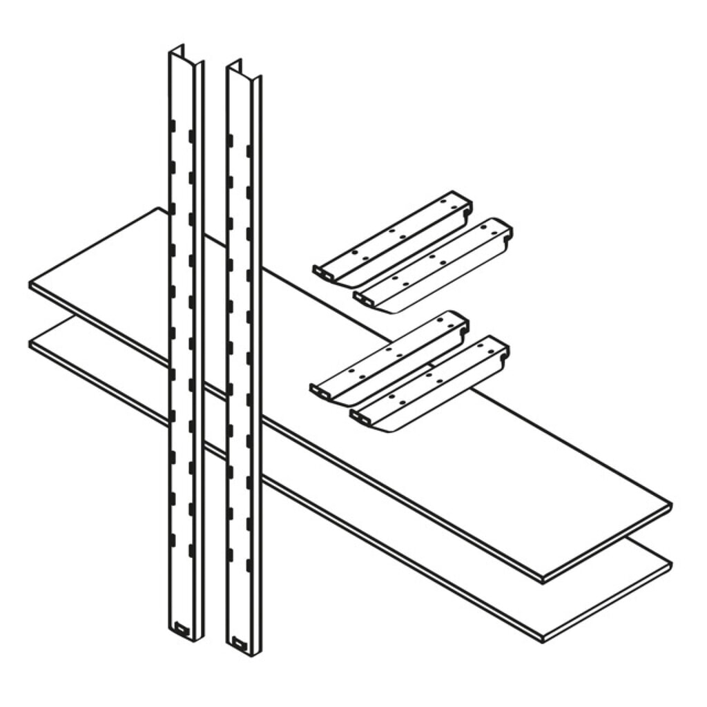 Rayonnage de stockage 2 000 - 2 niveaux, pour conteneurs de matériel XL + XXL, 2 niveaux, 2 colonnes de rayonnage, 4 bras cantilever, 2 tablettes en bois 2 000 x 500 mm Illustration du produit: Rayonnage de stockage 2 000 - 2 niveaux, pour conteneurs de matériel XL + XXL, 2 niveaux, 2 colonnes de rayonnage, 4 bras cantilever, 2 tablettes en bois 2 000 x 500 mm