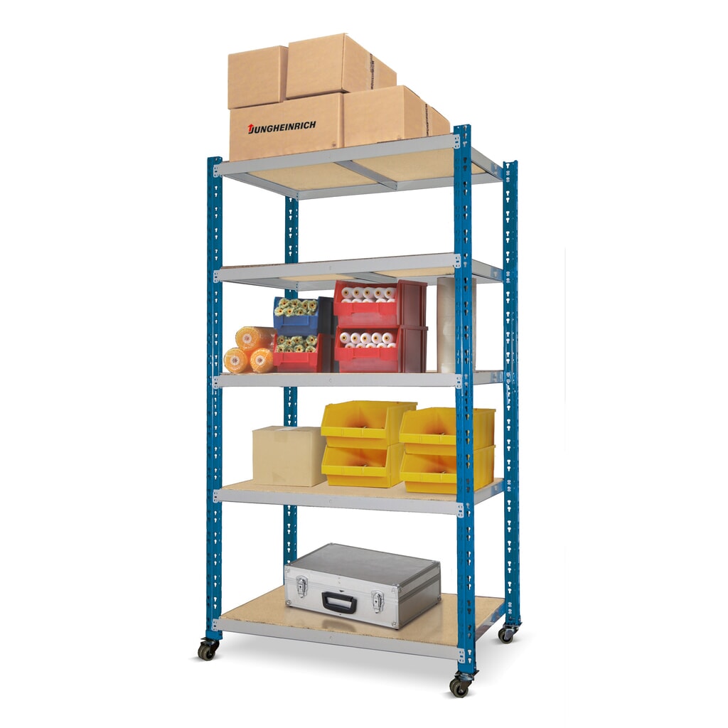 Rayonnage mobile avec tablettes, charge par tablette 300 kg