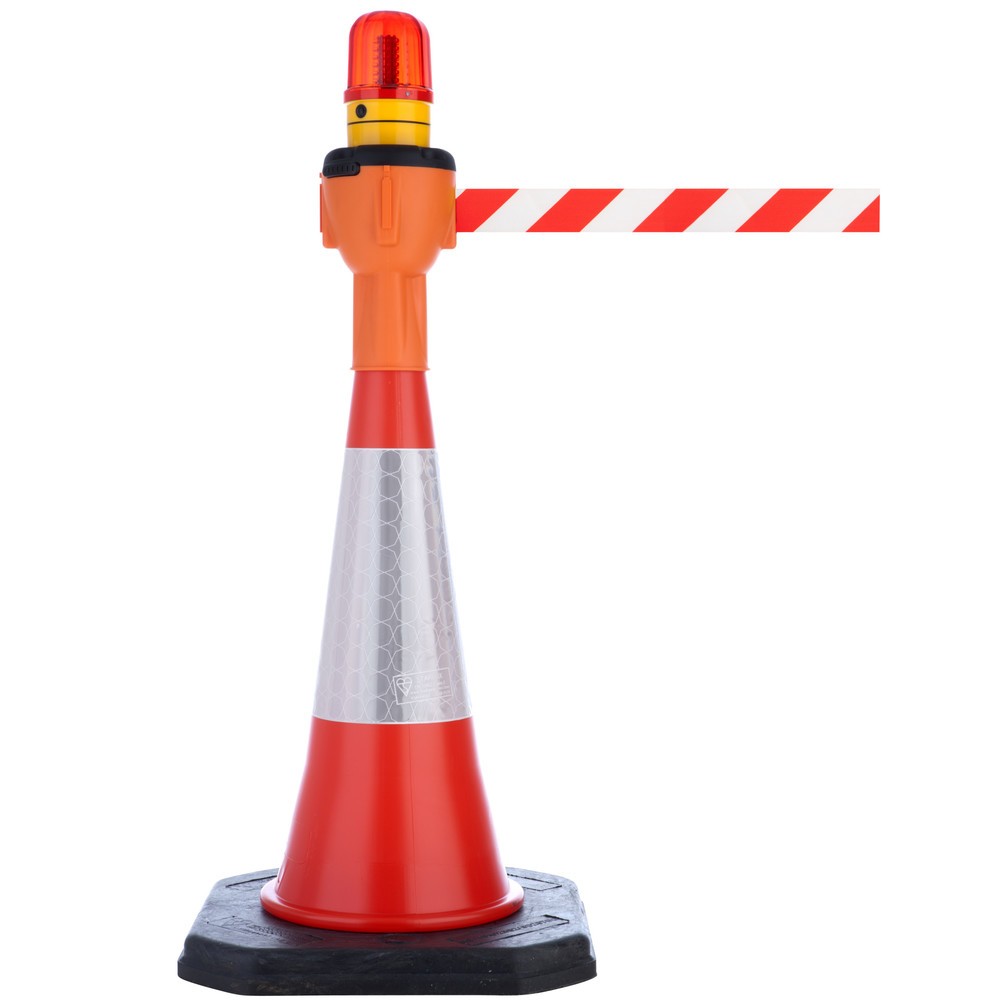 Numéro de l'image du produit 2: Réhausseur de cône de signalisation RS-GUIDESYSTEMS® SK 900, longueur 9 m, boîtier orange, sangle rouge/blanc
