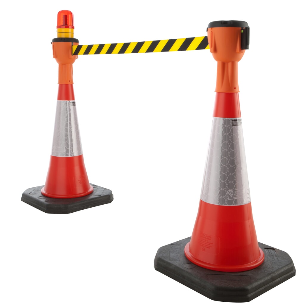 N° de l'image du produit 2 : Réhausseur de cône de signalisation RS-GUIDESYSTEMS® SK 900, longueur 9 m, boîtier orange, sangle noir/jaune