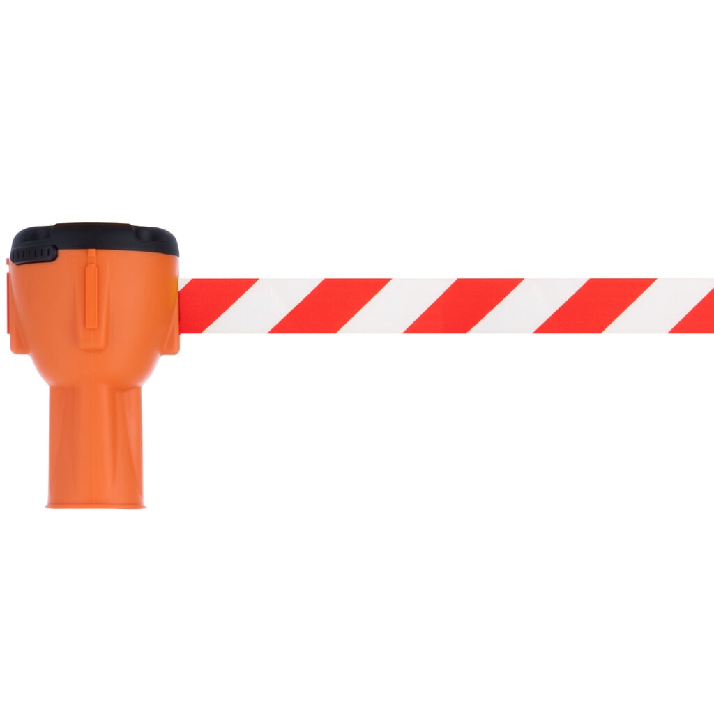 Réhausseur de cône de signalisation RS-GUIDESYSTEMS® SK 900, longueur 9 m, boîtier orange, sangle rouge/blanc Illustration du produit: Réhausseur de cône de signalisation RS-GUIDESYSTEMS® SK 900, longueur 9 m, boîtier orange, sangle rouge/blanc