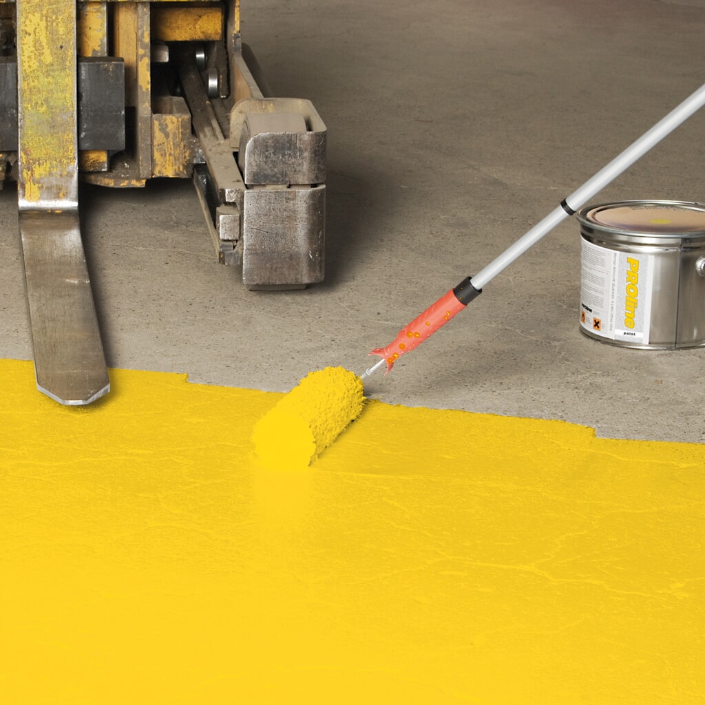Revêtement pour hangar PROline-paint pour fortes sollicitations, 5 l, satiné, RAL 1003 jaune de sécurité Illustration du produit: Revêtement pour hangar PROline-paint pour fortes sollicitations, 5 l, satiné, RAL 1003 jaune de sécurité
