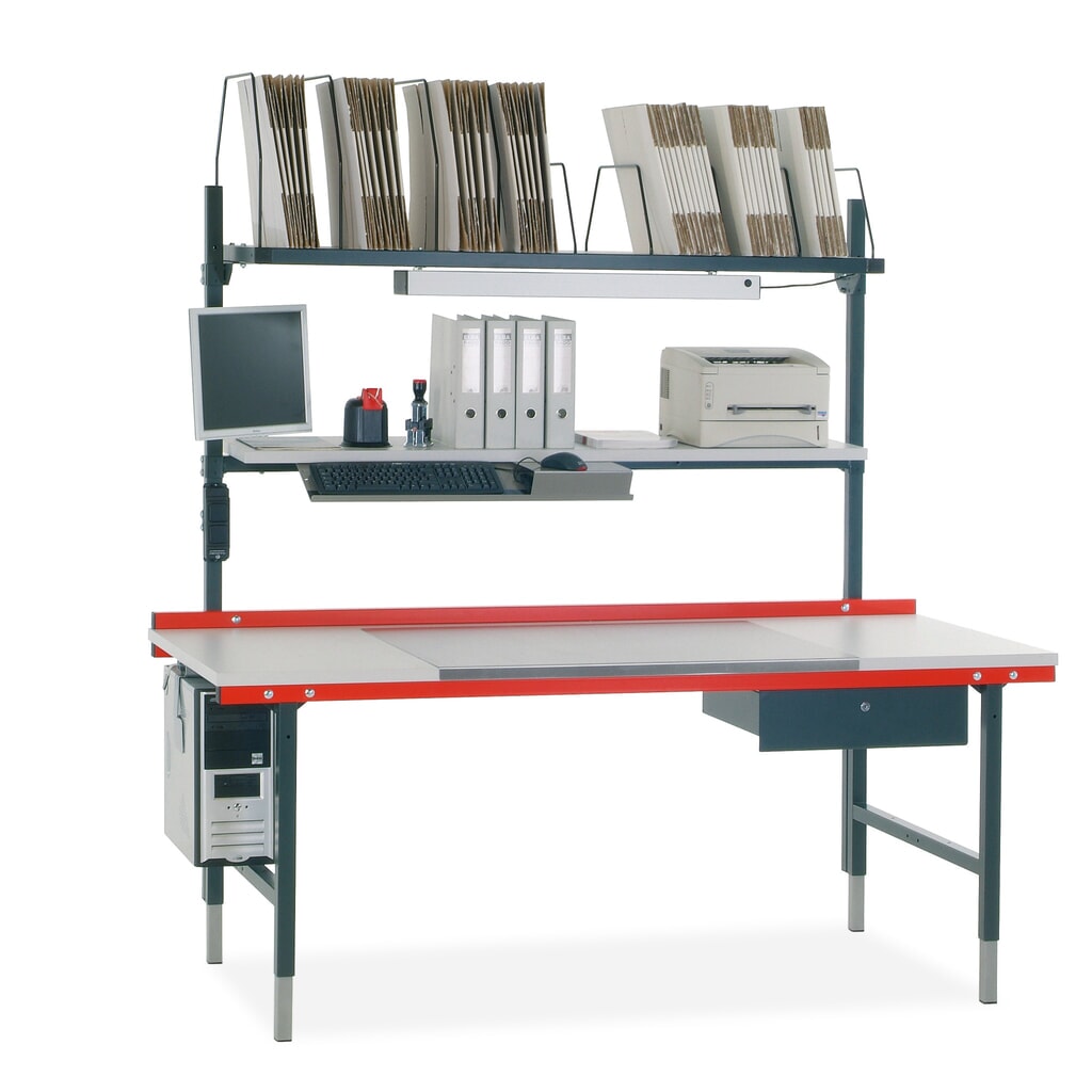 N° de l'image du produit 4 : Rocholz Table d’emballage réglable manuellement en hauteur, capacité de charge 200 kg, H x l x P 690-960 x 2 000 x 920 mm