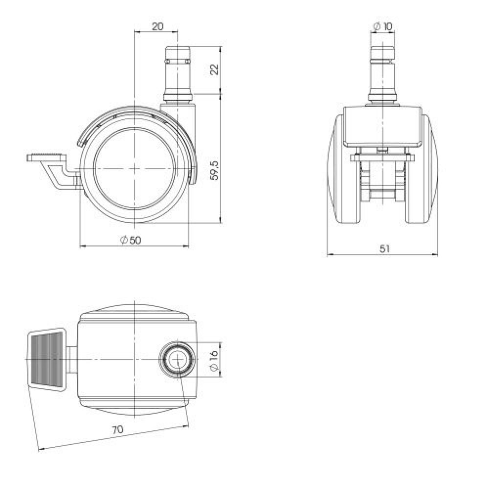 Numéro de l'image du produit 3: 5x roulettes pour sols durs hjh OFFICE avec frein de stationnement ROLO STOP 10mm / 50mm, (lot de 5)