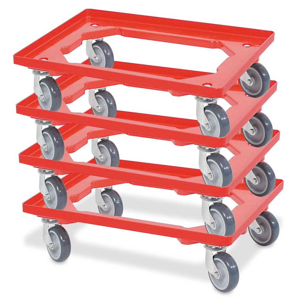 Numéro de l'image du produit 2: Rouleau de transport pour Bacs empilables Euro 600x400 mm rouge, 4 roulettes pivotantes, roues en Caoutchouc gris