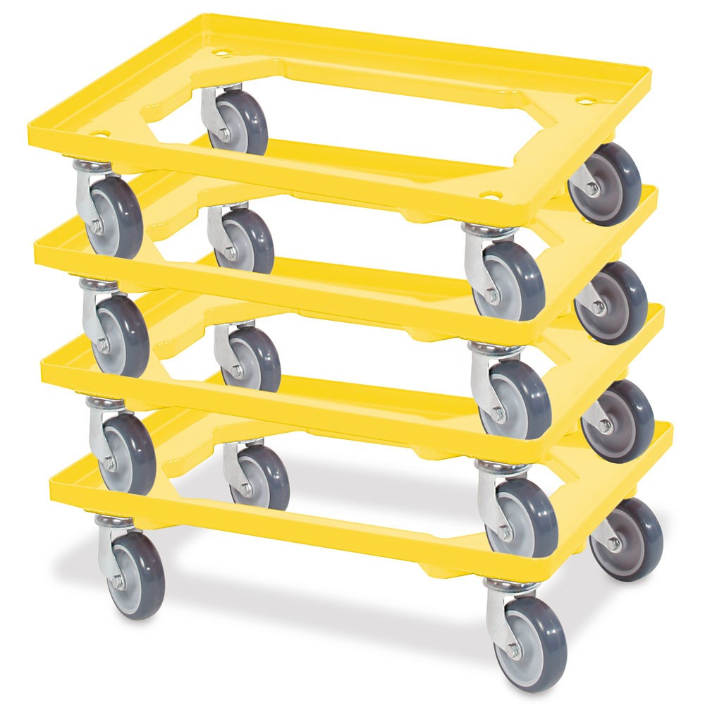 Numéro de l'image du produit 2: Rouleau de transport pour Bacs empilables Euro 600x400 mm jaune, 4 roulettes pivotantes, roues en Caoutchouc gris
