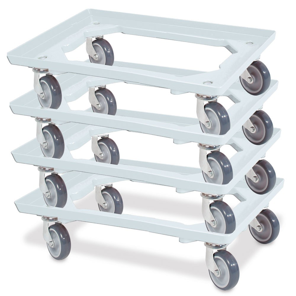 Numéro de l'image du produit 2: Rouleau de transport pour Bacs empilables Euro 600x400 mm blanc, 4 roulettes pivotantes, roues en Caoutchouc gris