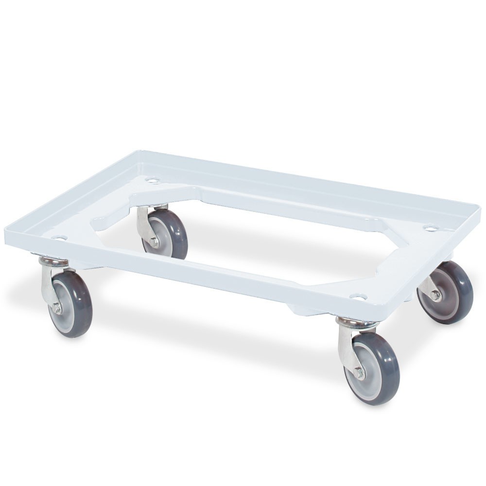 Numéro de l'image du produit 1: Rouleau de transport pour Bacs empilables Euro 600x400 mm blanc, 4 roulettes pivotantes, roues en Caoutchouc gris