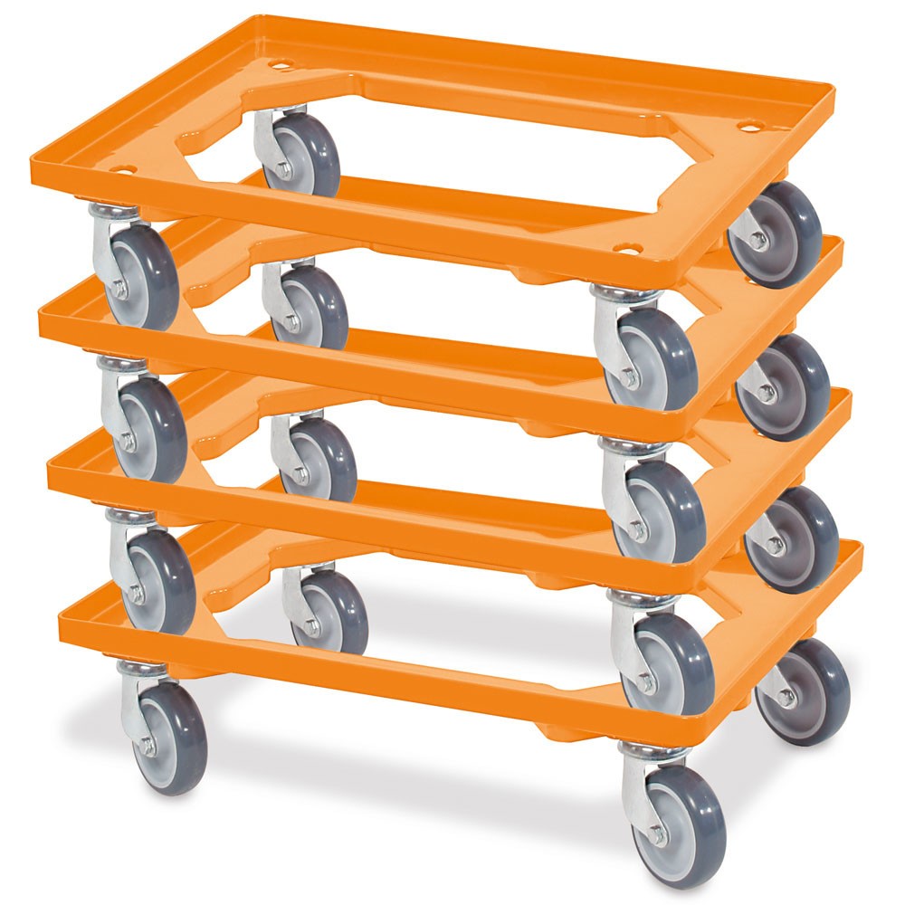 Numéro de l'image du produit 2: Rouleau de transport pour Bacs empilables Euro 600x400 mm orange, 4 roulettes pivotantes, roues en Caoutchouc gris
