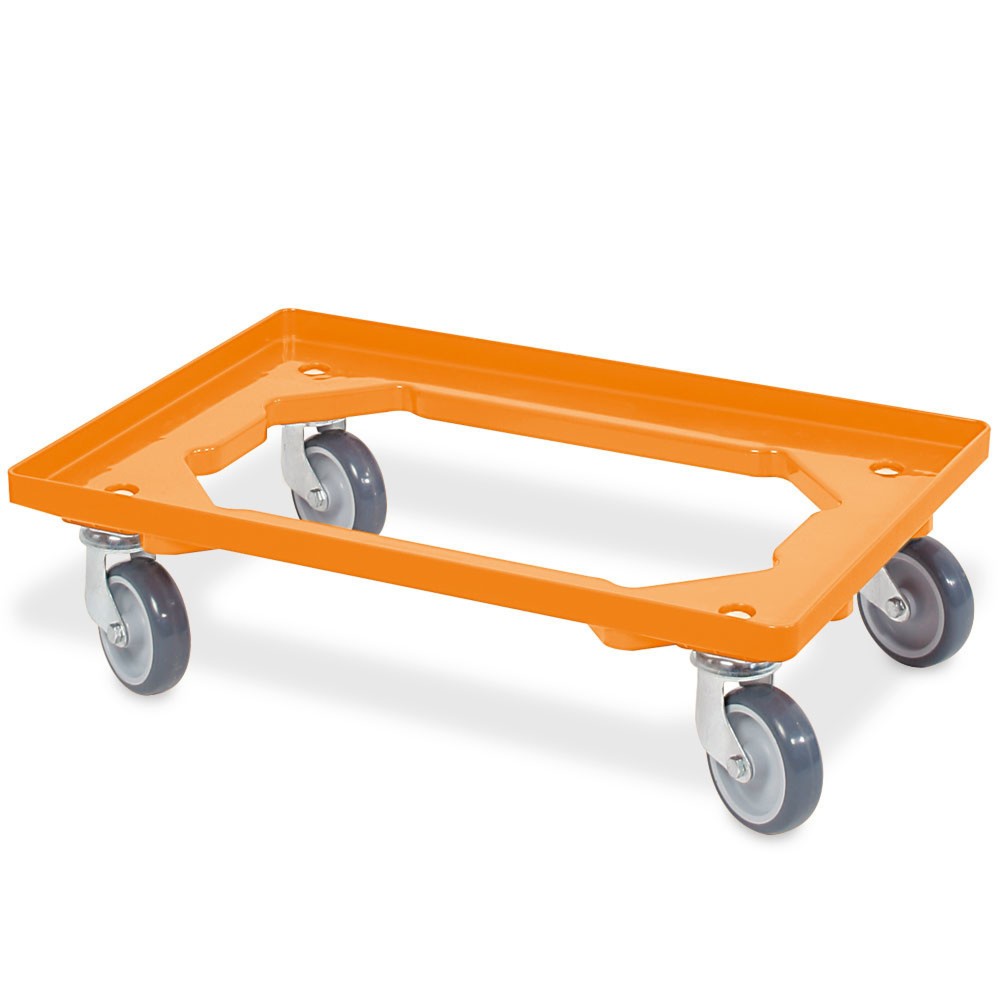 Numéro de l'image du produit 1: Rouleau de transport pour Bacs empilables Euro 600x400 mm orange, 4 roulettes pivotantes, roues en Caoutchouc gris