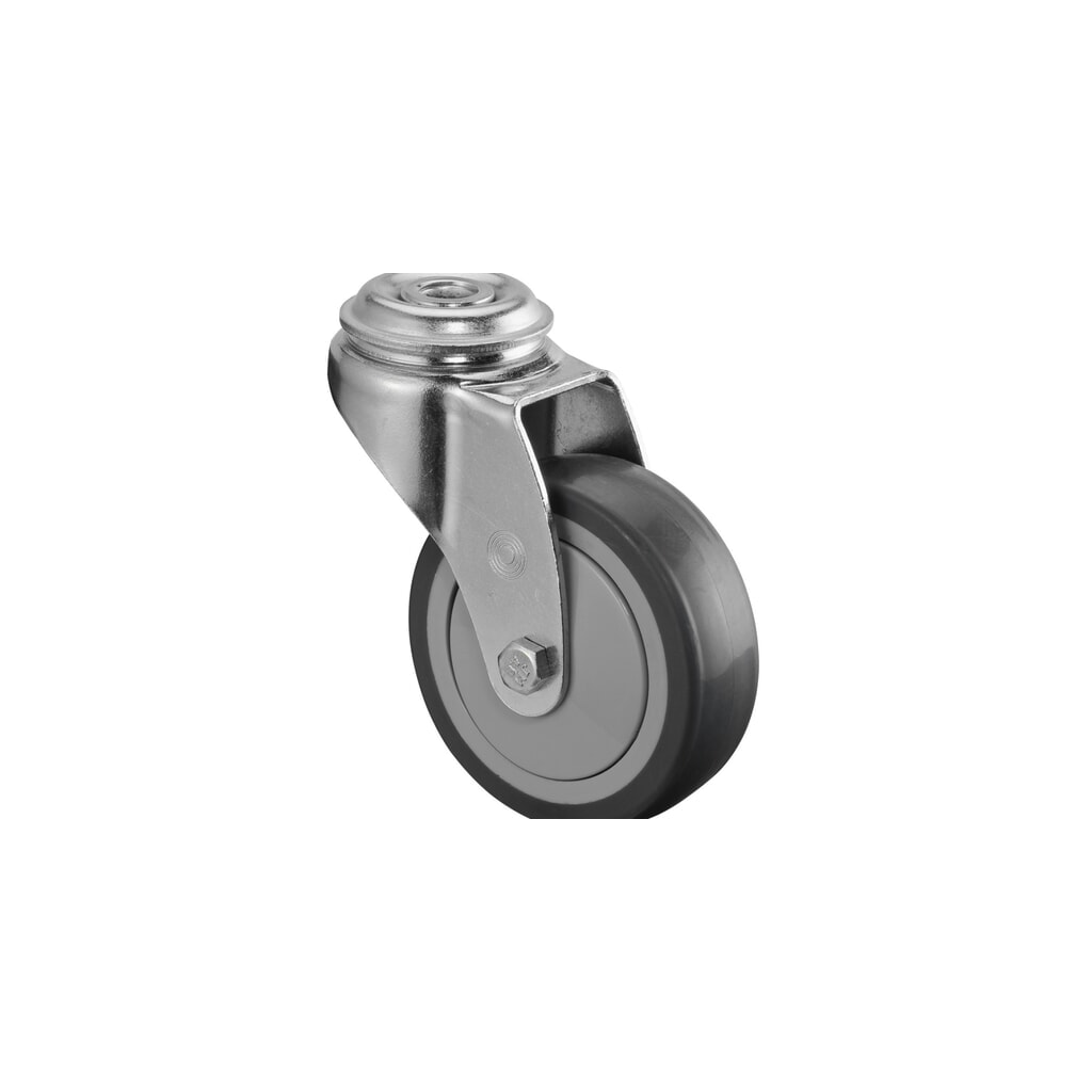 Roulette d'appareil en TPE, roue directrice, roulement à billes, trou à boulon, Ø x largeur 100 x 25 mm, capacité de charge 70 kg