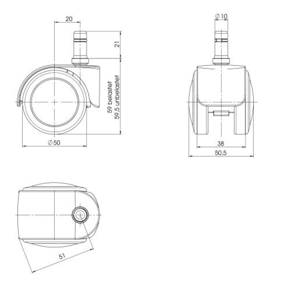 N° de l'image du produit 2 : 5x roulettes pour sols durs hjh OFFICE ROLO EASY 10mm / 50mm roulettes de chaise de bureau, (lot de 5)