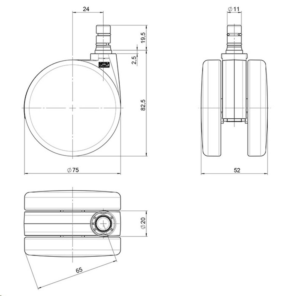 N° de l'image du produit 2 : 5x roulettes pour moquette hjh OFFICE ROLO No Noise 11mm / 75mm roulettes de chaise de bureau pour moquette, (lot de 5)