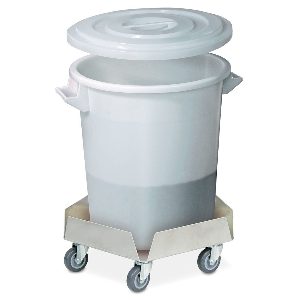 Numéro de l'image du produit 2: Rouleur de transport pour poubelles rondes jusqu'à 100 litres, capacité de charge 250 kg, acier inoxydable