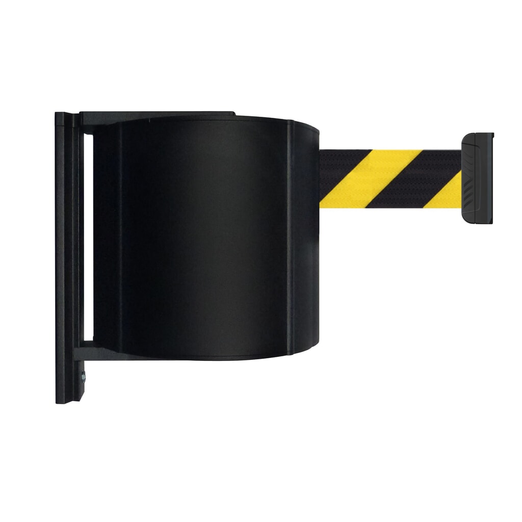 Illustration du produit: Sangle murale de délimitation XXXL à accrocher, longueur 20 m, strié en diagonale noir/jaune